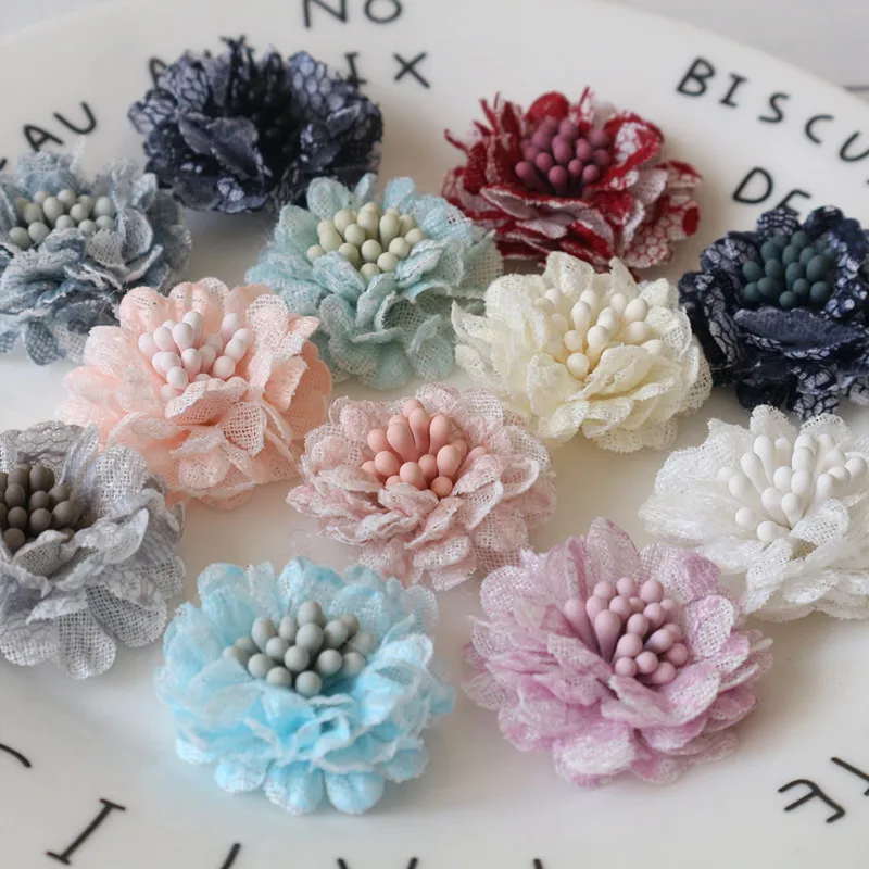 Handmade Lace Fabric Daisy Flowers for DIY Accessories and Decorations - Set of 10, 3CM