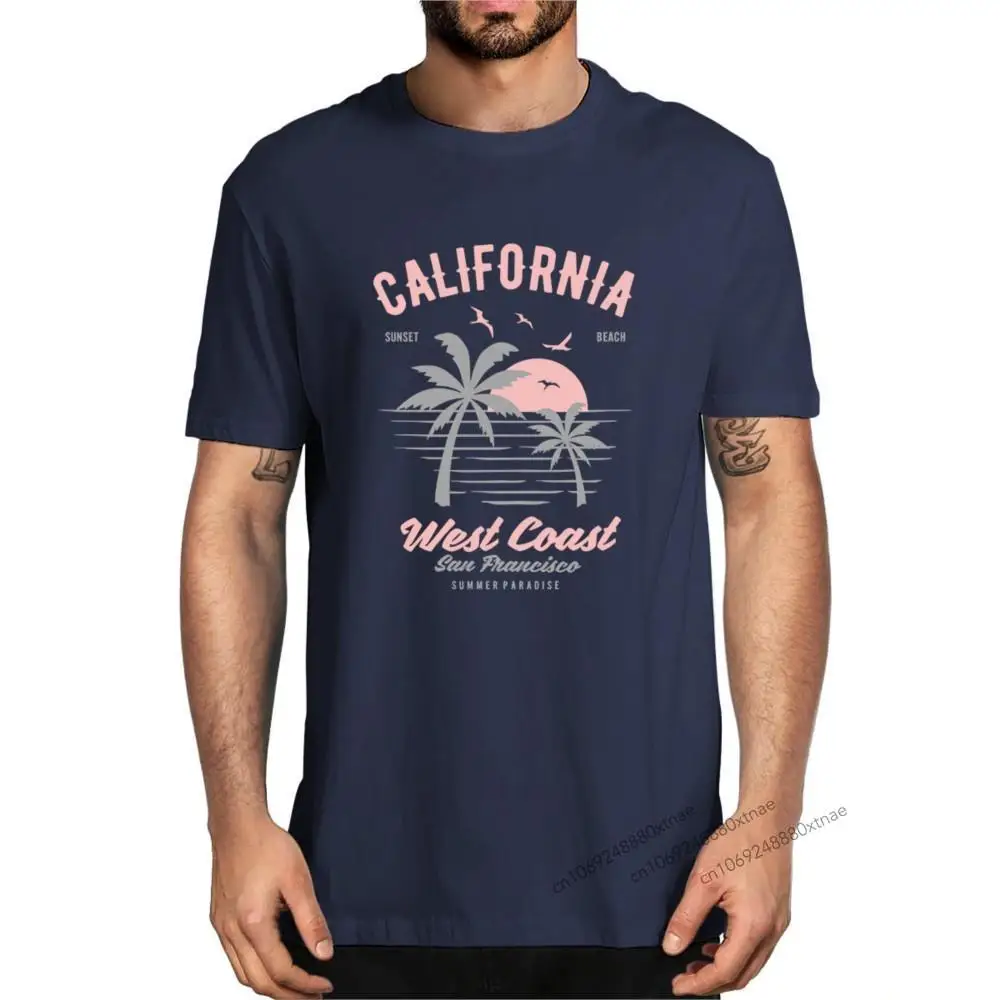

California West Coast Sunset And Beach Summer Men's 100% Cotton Novelty T-Shirt Unisex Humor Streetwear Funny Women Top Tee