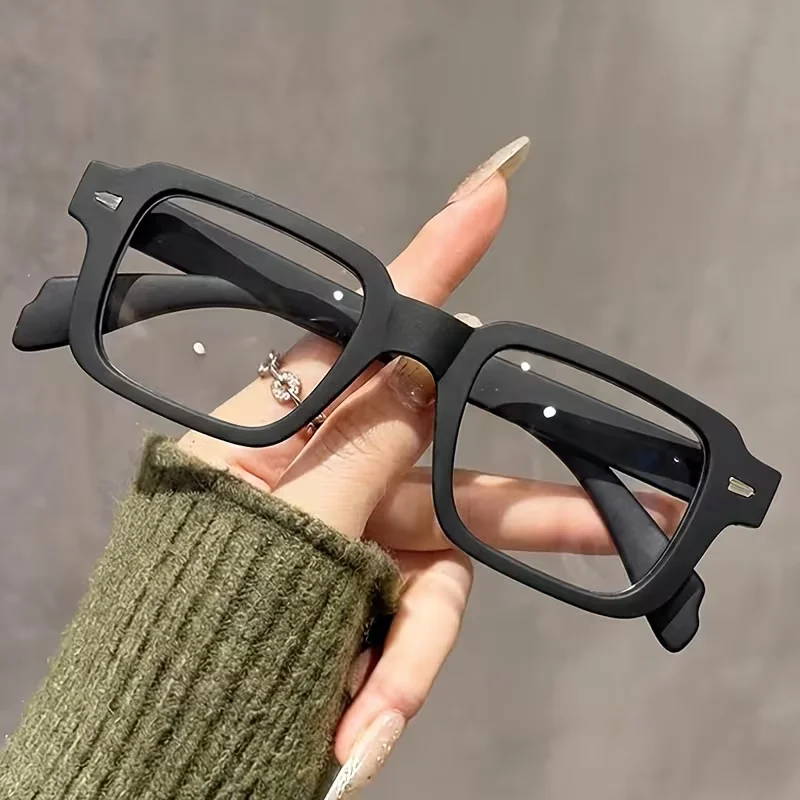 Vintage Style Frosted Square Reading Glasses with Thick Frame and Rivet Accents