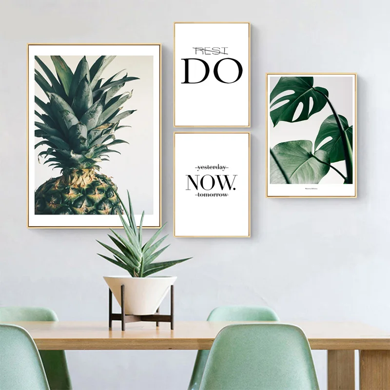 

Nordic Green Plant Canvas Paintings Prints Leaves Pineapple Wall Art Quotes Decoration Poster Pictures For Interior Home Decor