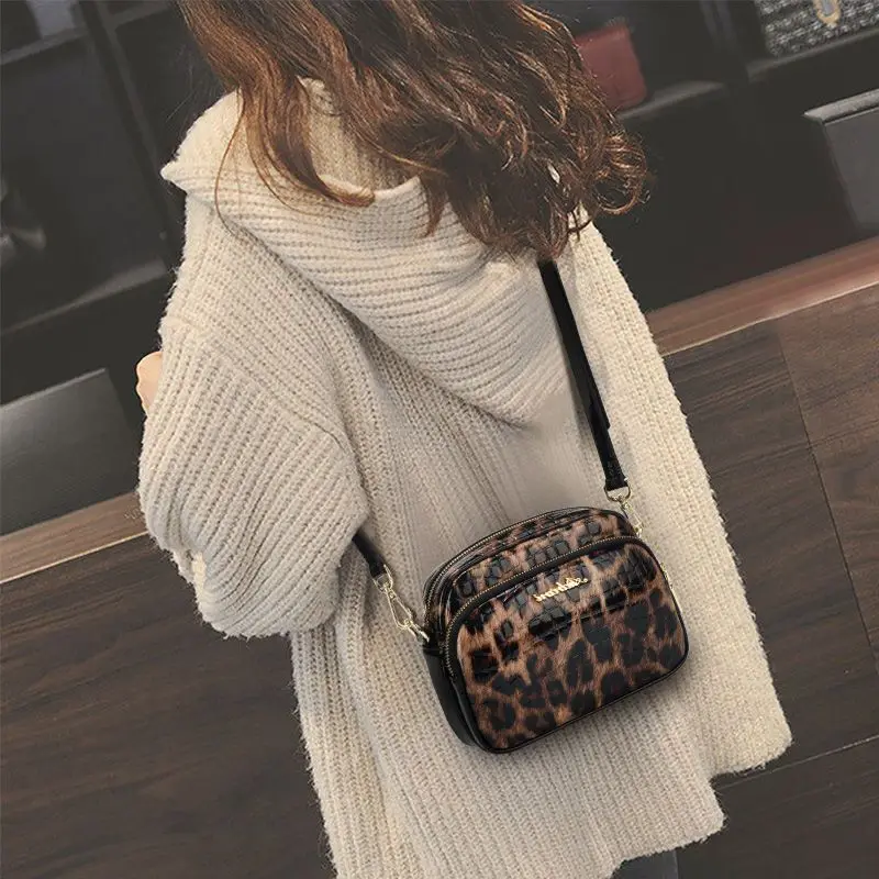 Luxury Genuine Leather Shoulder Messenger Bags Leopard Print Fashion