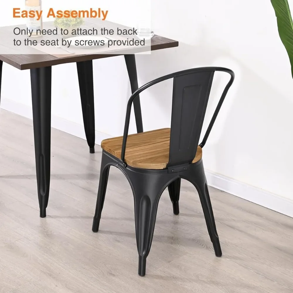 The Dinning Chairs Are Made of Sturdy Steel and Durable Elm, X-brace Under Each Seat Provides Additional Support and Stability