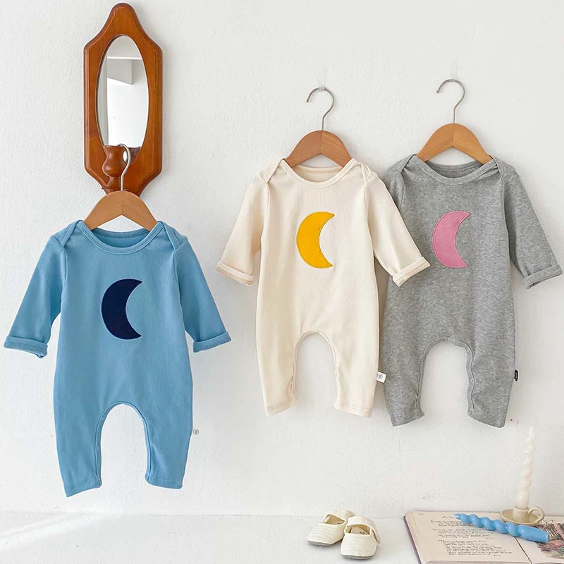 

Spring Newborn Infant Baby Boys Girls Romper Playsuit Overalls Cotton Long Sleeve Baby Jumpsuit Cute Moon Print Newborn Clothes