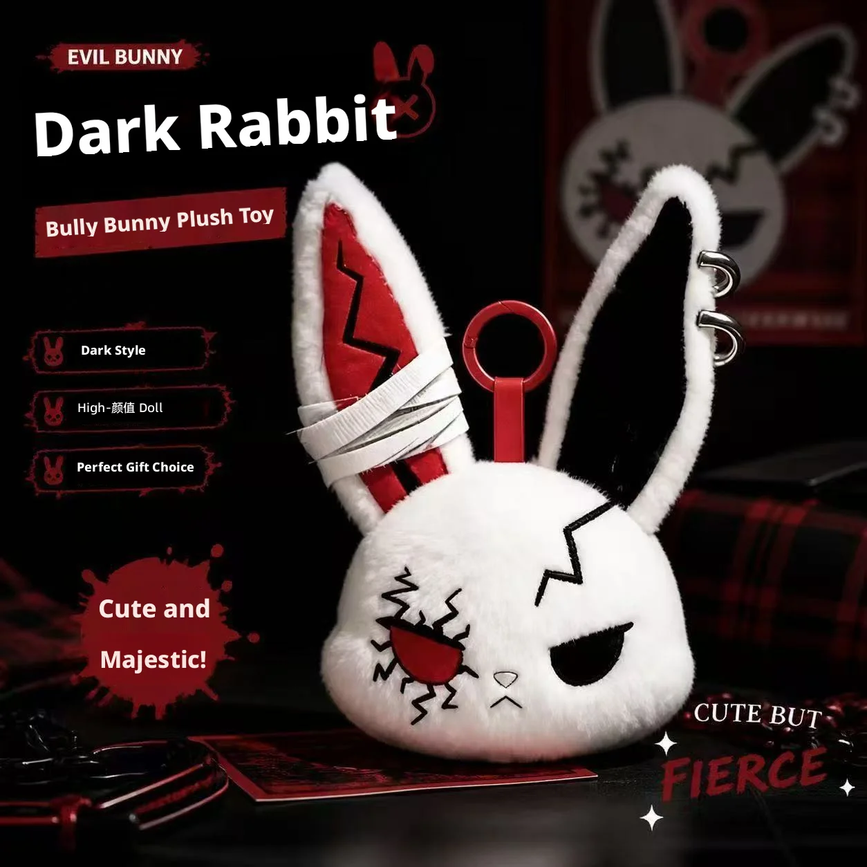 Chaveiro de Pelúcia Gótico de Coelho HOT com Design de Bandagem, Pingente Kawaii para Chaveiro, Enfeite para Carro e Bolsa, Presentes de Halloween