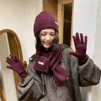 Warm Cotton Knitted Scarf Gloves Hat Three-piece Set for Women Winter Street Style Personality Hip Hop New Year Gift