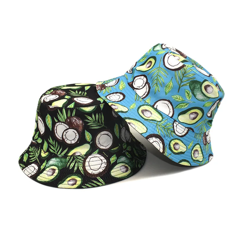 New Unisex Classic Panama Bucket Hat Summer Outdoor Sun Hat Coconut Pattern Women's Cap Men Women Wear Fruit Style