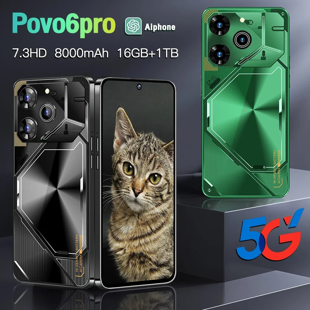 Смартфон Pova 6 Pro, Android, dim45. 3HD, 16G + 1 To, 8000 мАч, 50 + 108 МП, сеть 4G/телефон портативный