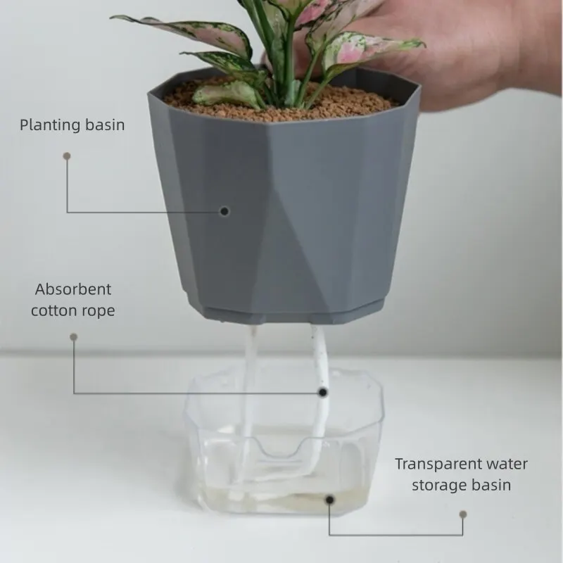 Flower pot Transparent Household Lazy Man Water Pot Automatic Water Absorption Flower Pot Net White Resin Plastic Large Storage
