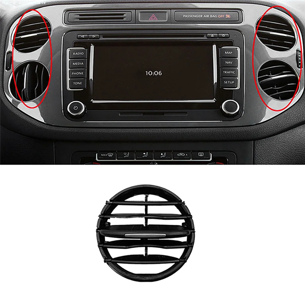 6X Air Conditioner Instrument Panel for Tiguan 2010- Instrument Desk Middle Outlet Tuyere A/C Air Vent