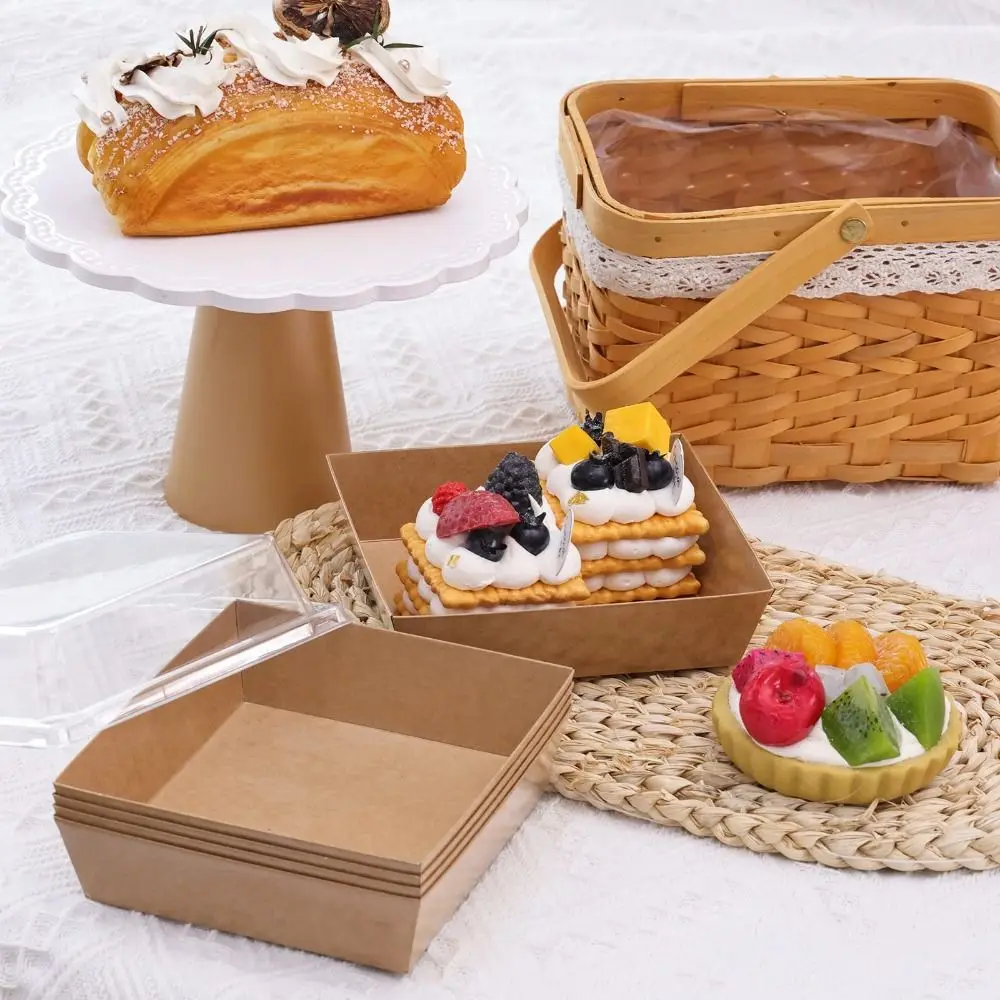 25PcsSquareCakeBoxesWithPlasticLidSliceCakeBoxLargeCapacity