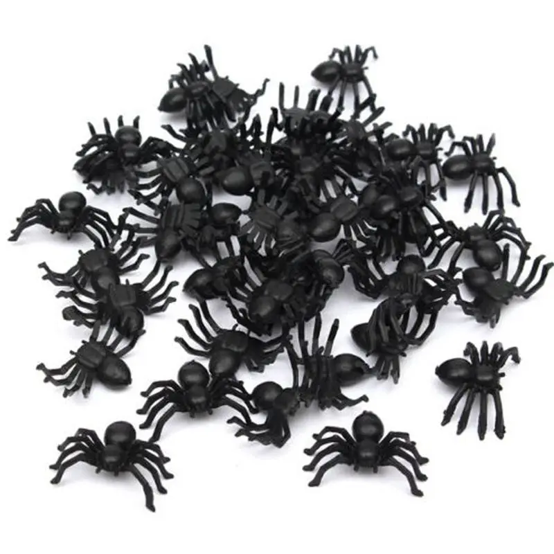 

50X Plastic Black Spider Trick Toy Halloween Haunted House Prop Decor