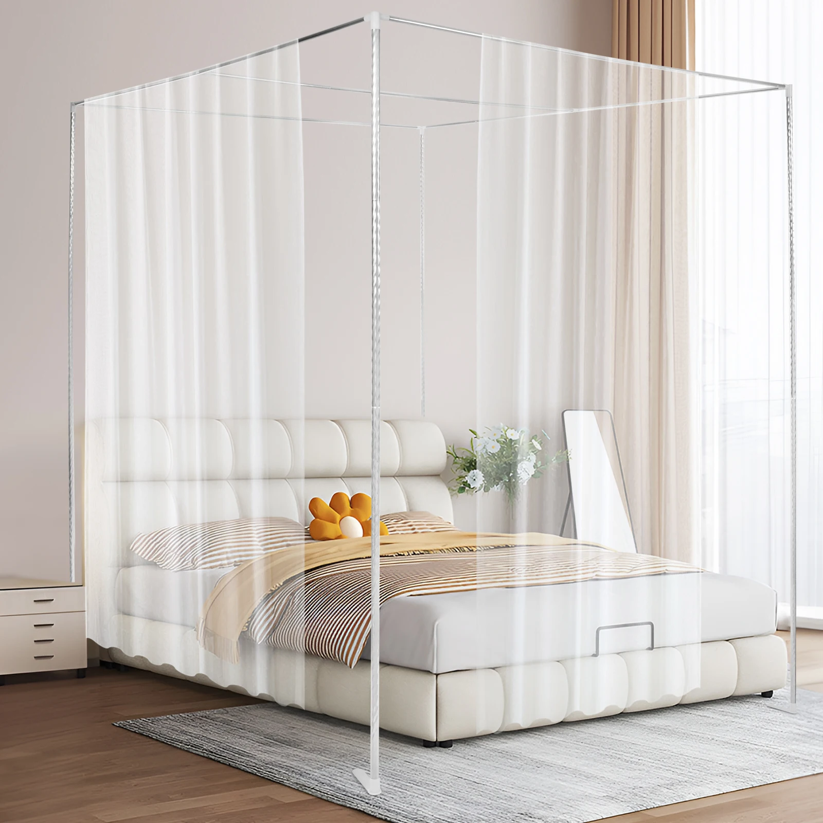 Canopy Bed Frame Post 4 Corner Stainless Mosquito Netting Frame Bracket Bedroom Use 6