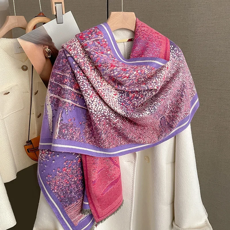 

Winter Cashmere Scarf Lady Design Print Pashmian Shawls Warm Bufanda Women Foulard Thick Blanket Double-Sided Female Stoles