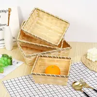 Woven Bamboo Basket Simple Natural Color Rectangle Wicker Bread Basket Handmade Square Bamboo Basket Home Shop Display 2