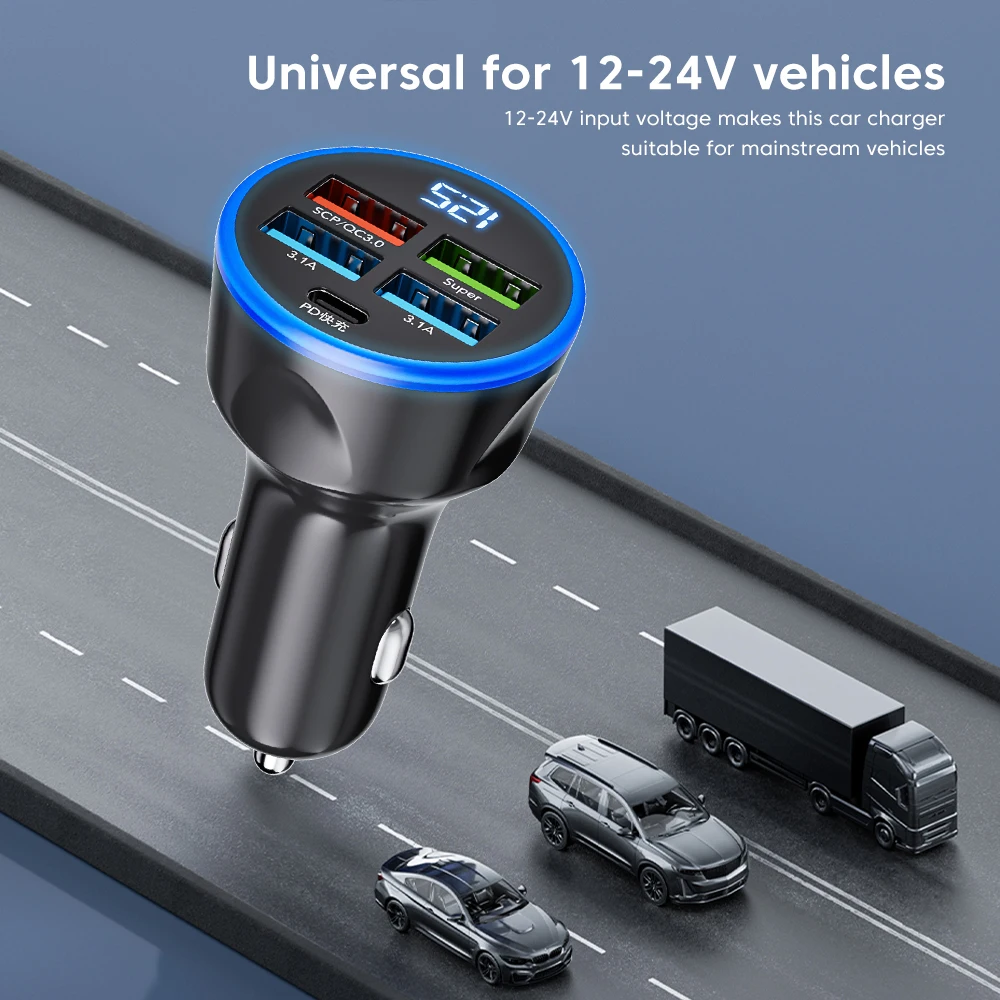 Car Phone Charger Olaf 5 Ports USB Car Charger Fast Charging Type C USB Adapter For iPhone 13 Pro Xiaomi Huawei Samsung