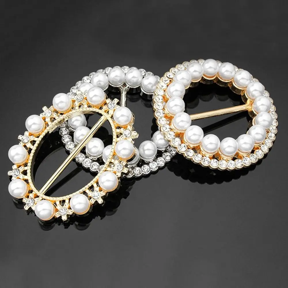 New Fashion Corner Hem Waist Knotted Brooches Crystal Pearl Metal Hijab Scarf Ring Button Shirt T-shirt Fixed Buckle Accessories hijab scarf accessories