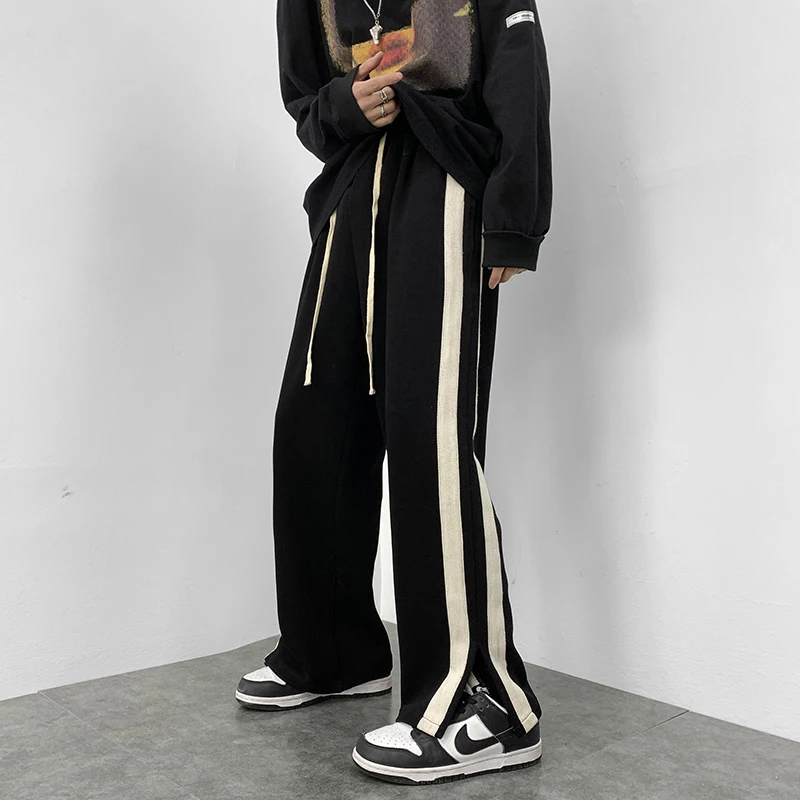 

Side Striped Men‘s Loose Sweatpants Streetwear Loose Man Wide Leg Trousers Black Gray Oversized Korean Men Woman Cargo Pants 5XL