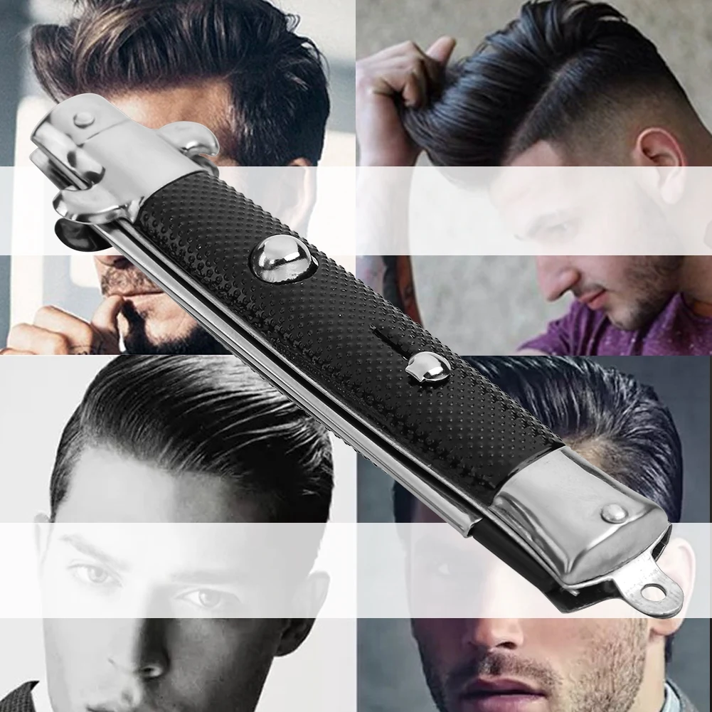 Switchblade-peine de pelo de aceite portátil con bolsillo de resorte, cuchillo plegable con aspecto automático, botón pulsador, cepillo, peine de barbero para hombre, estilismo