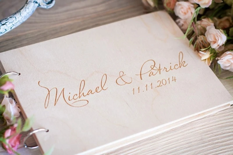 Personalized Wedding Guest Book, Wedding Photo Album Gift Bride & Groom Wooden Kraft Guest Book