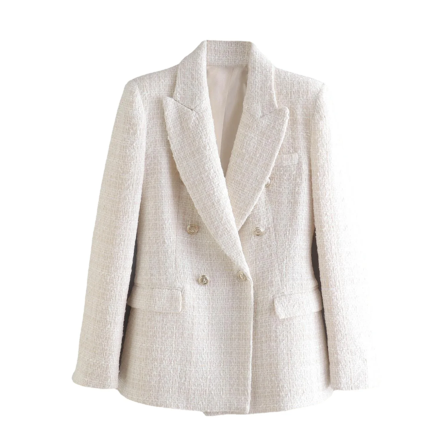 

Spring New Women's Fashion Texture Double breasted Pocket Casual Suit Coat