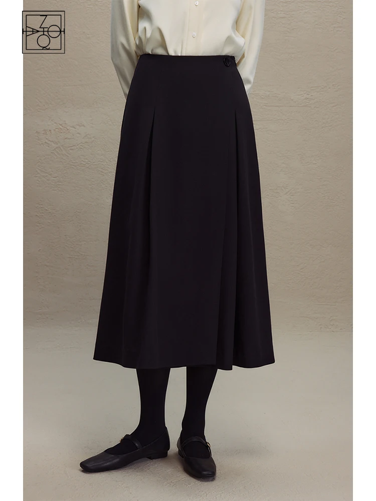 

ZIQIAO Commuter Black High-waisted A-line Skirt for Women 2023 Newly Autumn Winter All-match Style Mid-length Skirt Female