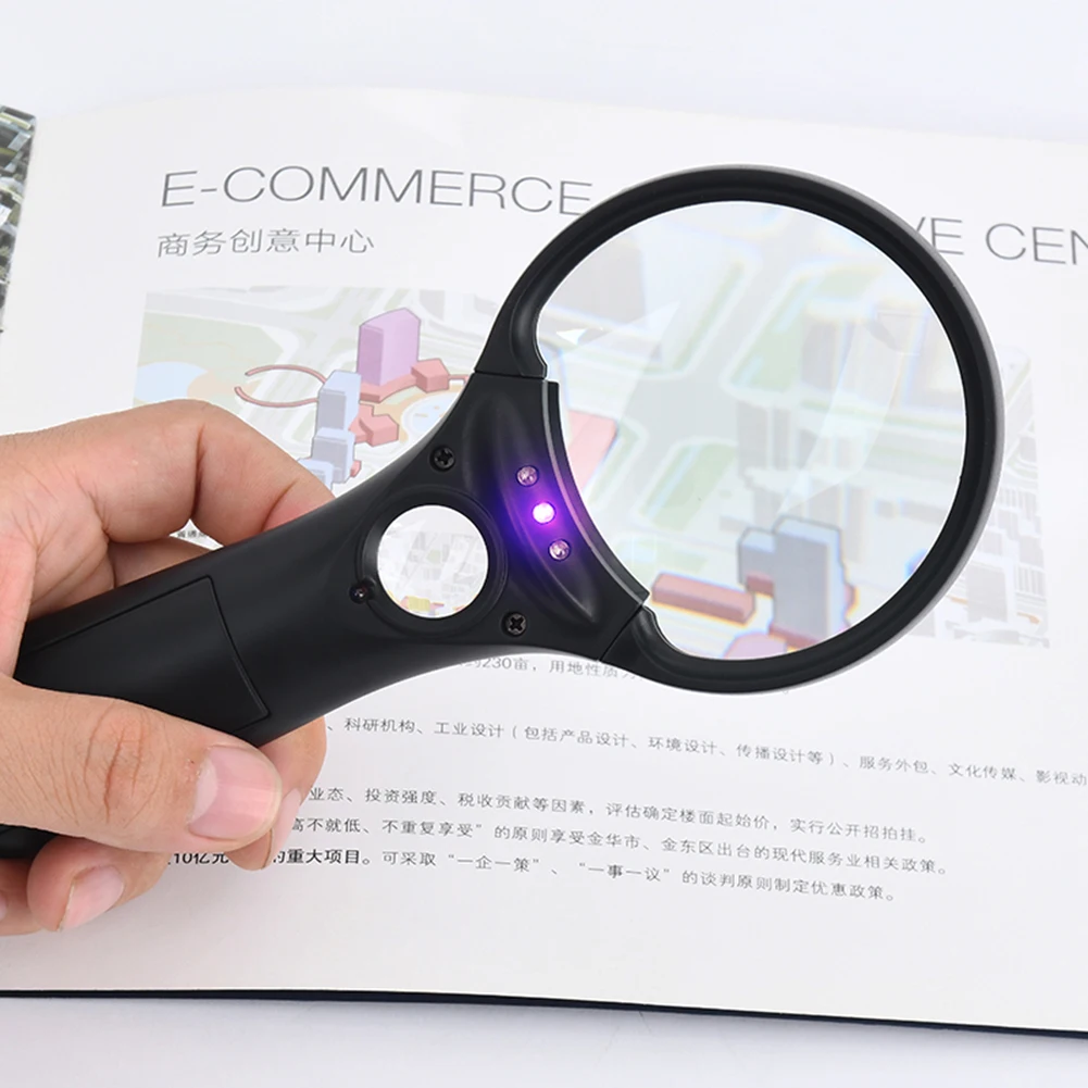 3X 45X Lenses Magnifier 3 LED Light Handheld Reading Magnifying Glass Lens  Jewelry Watch Loupe Reading Lens Magnification Aid