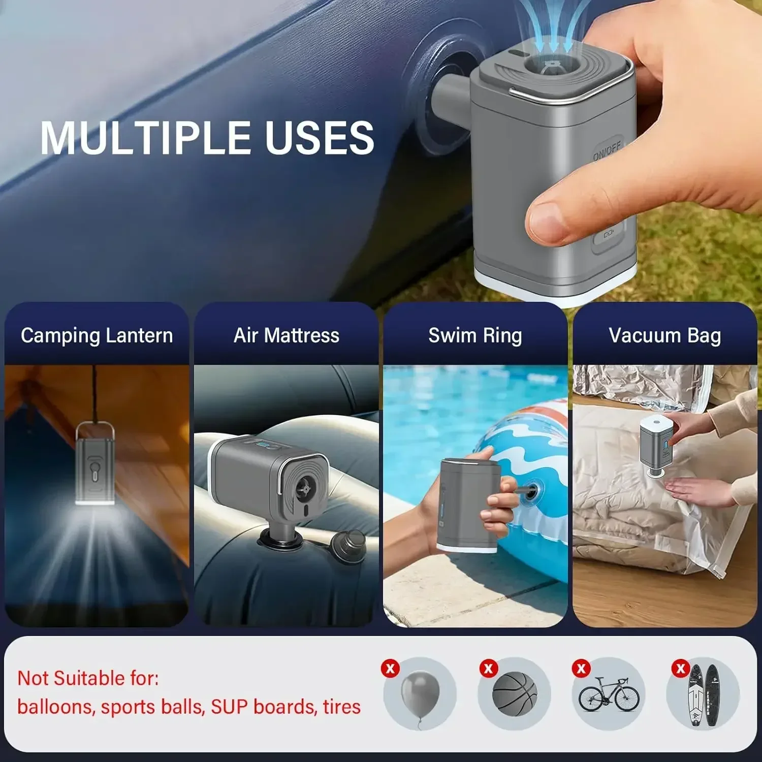 รูปสินค้า ปั๊มลมพกพา USB 3-in-1 สูบ/ปล่อยลมได้ทุกที่