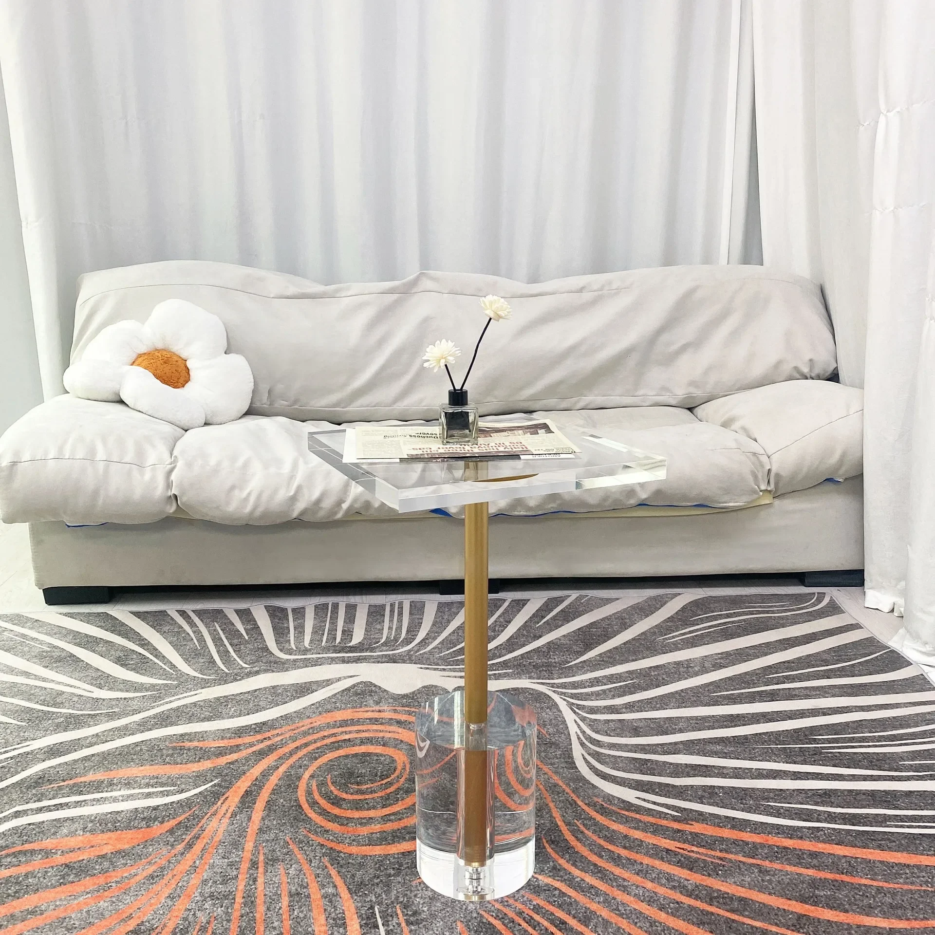 Description Picture 2 of itemAcrylic Coffee Table Portable Folding Square Dining Table Nordic Luxury Aesthetic Multifunction Room Living Bedroom Furniture