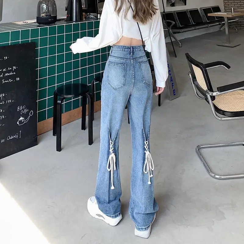 Spring and Autumn 2023 New Unique Design High Waist Wide Leg Pants Winter Micro Flare Jeans Women