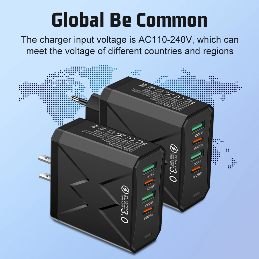 100W Multi-Port PD USB C Fast Charging Phone Charger 4 Ports Quick Charge QC3.0 For iPhone Samsung Xiaomi Huawei Wall Adapter