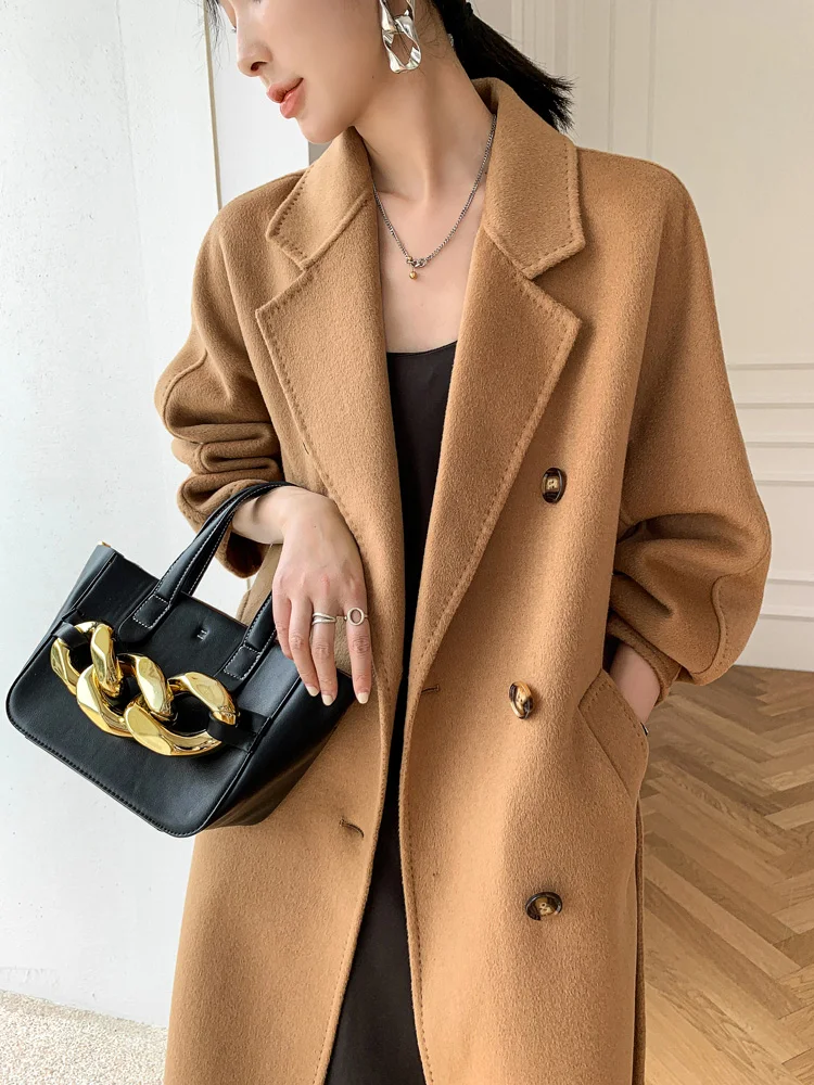 High Level Wool Coats For Women Autumn Double Face Cashmere Loose