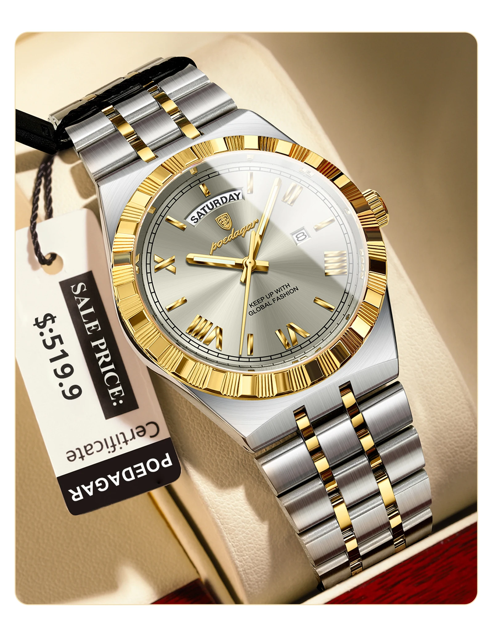 Luxury Mens Quartz Watch - Waterproof Luminous Stainless Steel Business Wristwatch