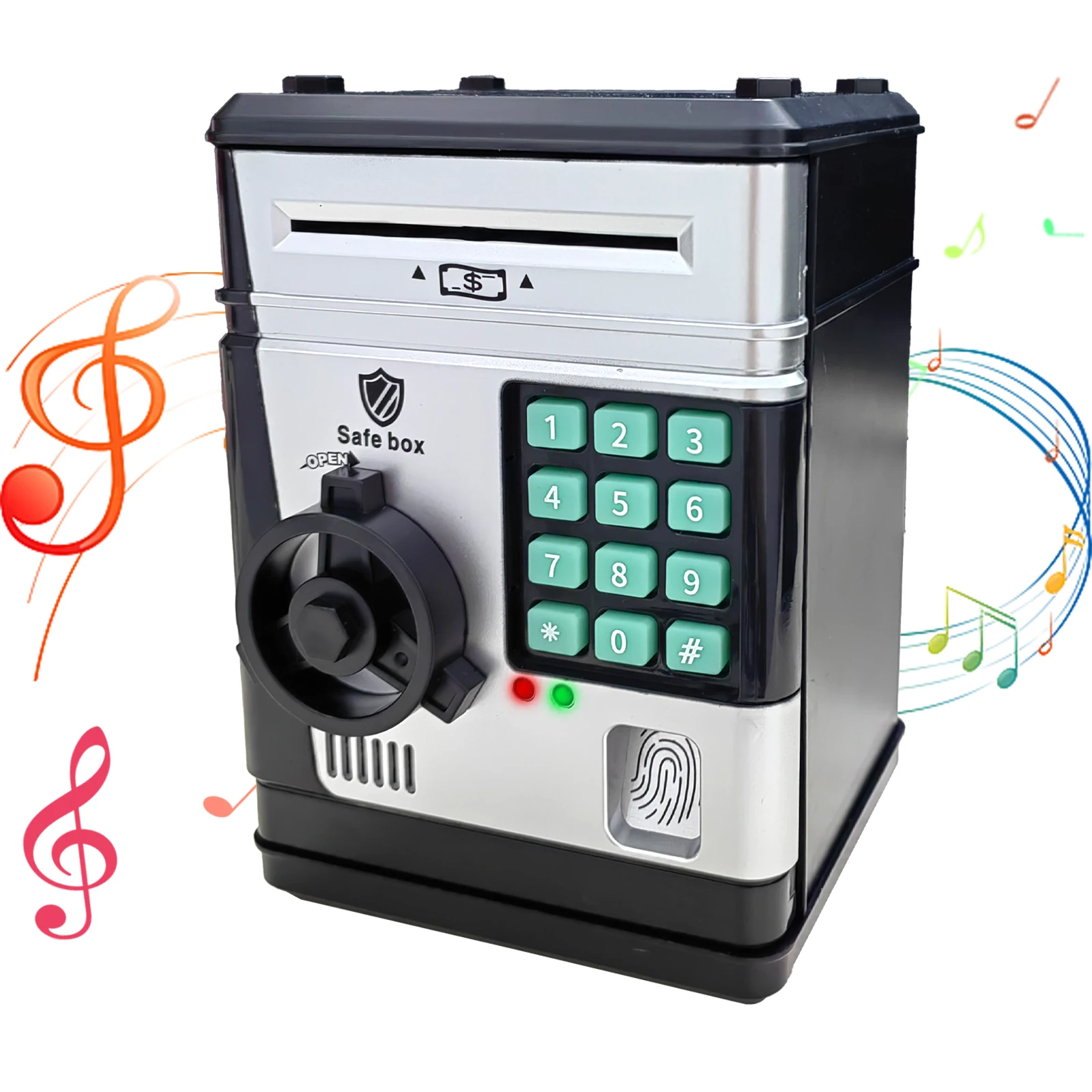 Electric Piggy Bank Cartoon Fingerprint Password Cash Box Saving Money Automatic Atm Machine Safe Pretend Play Toy Children Gift 4