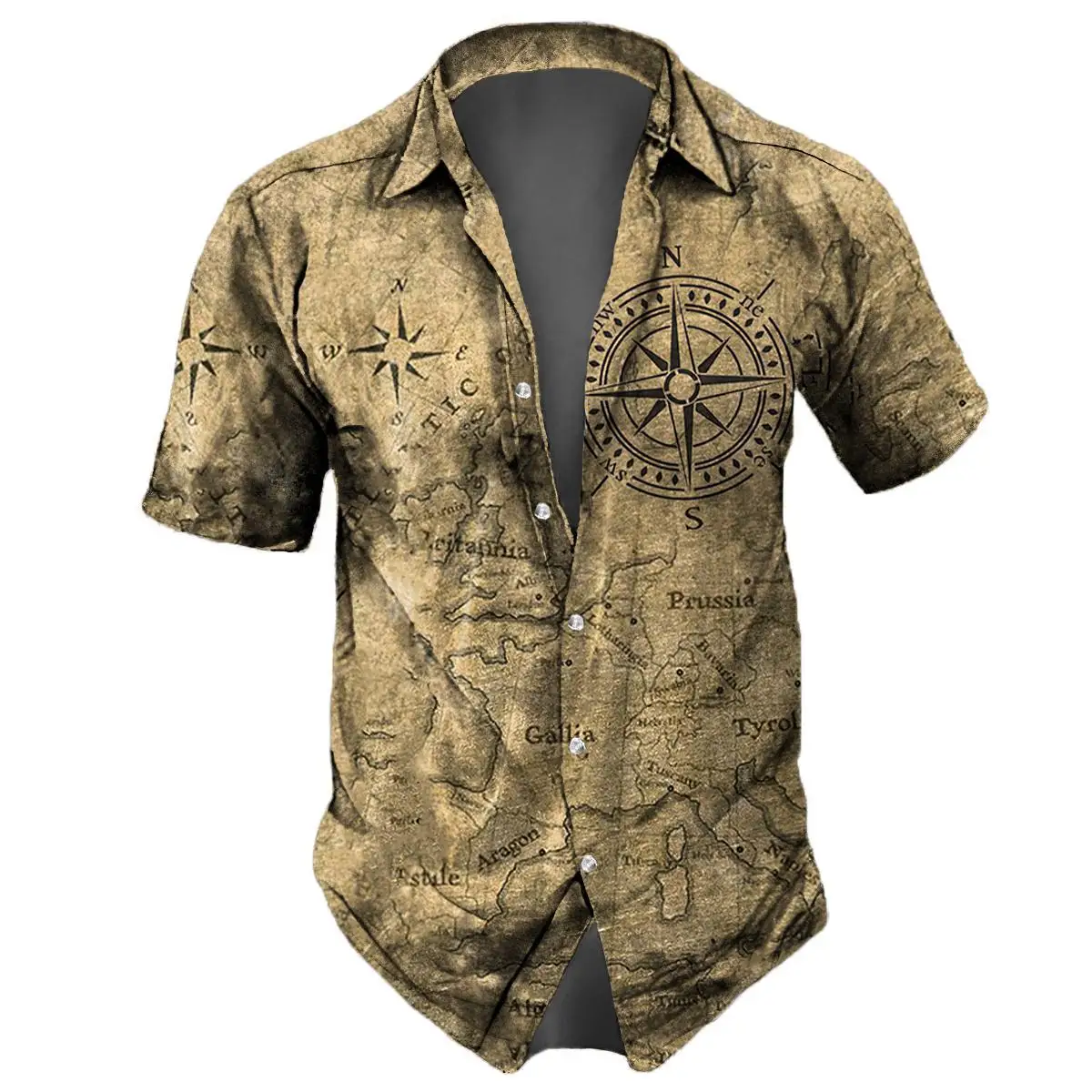 Vintage Short Sleeve Shirt For Men 3d Compass Print Shirt Nautical