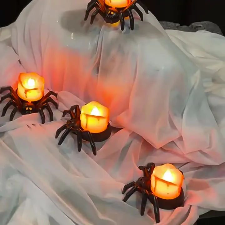 6 Candele Di Halloween, Senza Fiamma, Luci LED A Forma Di Ragno