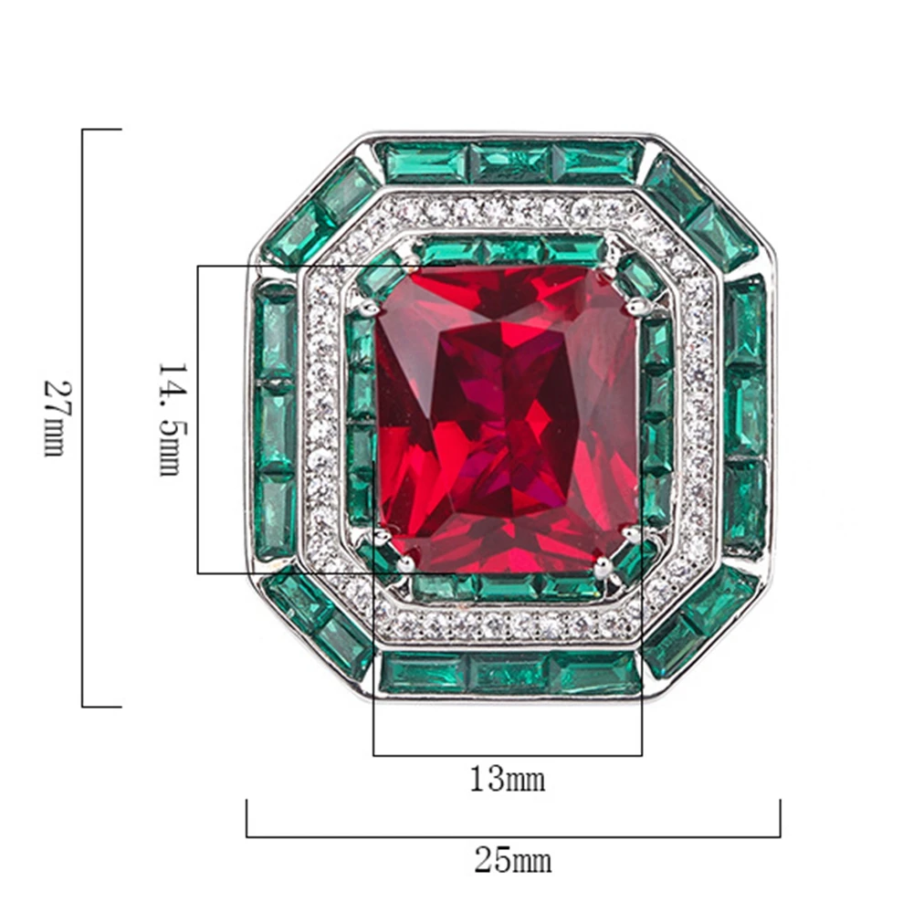 Kqダンス-女性用の大きな長方形の宝石,12x14mm,エメラルド