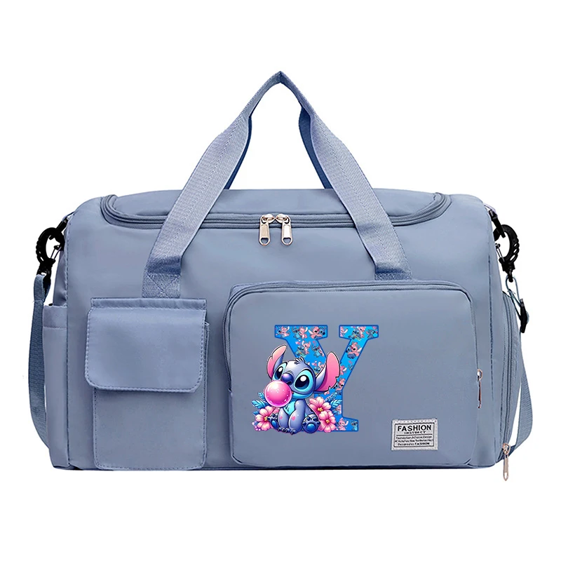 thumbnail image 1 of Bolso de viaje con letras de Stitch de Disney, bolso de mano portátil, bolsa de almacenamiento de ropa de gran capacidad, mochila de lona para gimnasio con compartimento para zapatos, 1 of 5