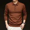 Men's Autumn Winter Lapel Wool Knitted Sweater Long-Sleeved Solid Color Thickened Polo Shirt Bottoming Layering Top 3