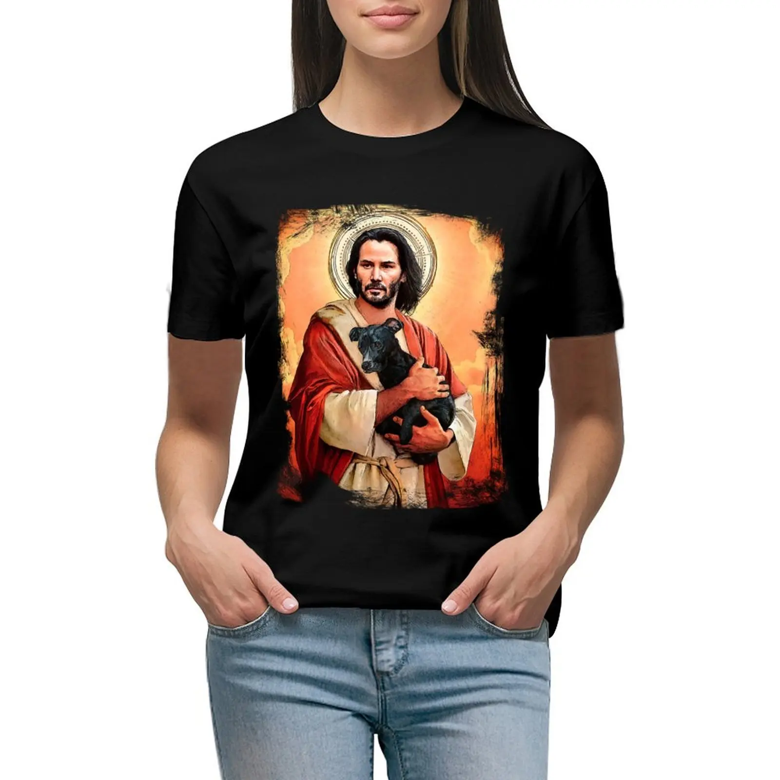 

Jesus John Wick Parody Saint T-shirt summer clothes plus size tops plain t shirts for Women