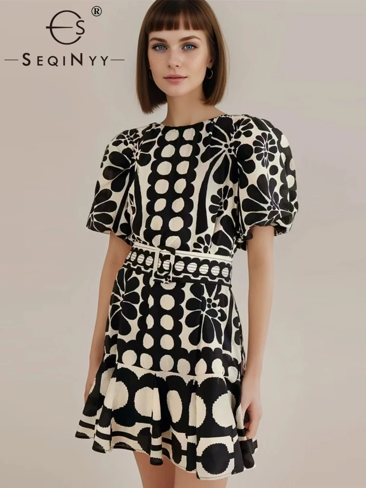 seqinyy-elegant-mini-dress-summer-spring-new-fashion-design-women-runway-high-street-vintage-black-flower-print-short-sleeve