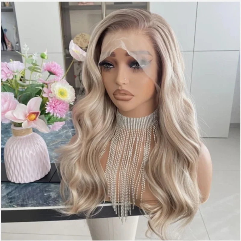 22 Inches Body Wavy Wigs Blonde Highlight Wavy Wigs For Women Synthetic Wig Natural Wig Long Layered Bohemian For Woman