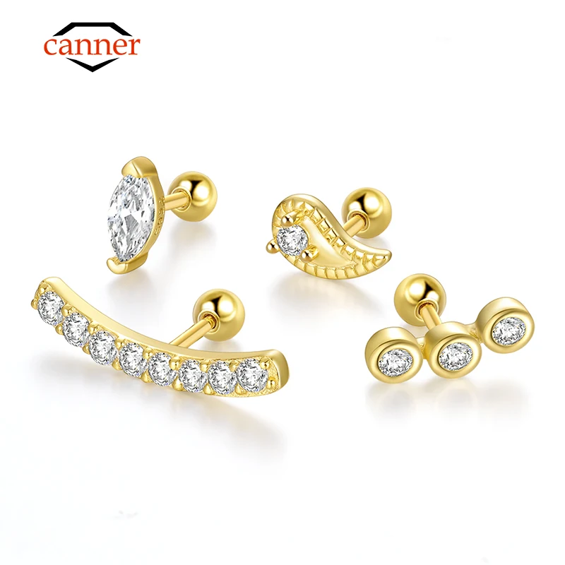 CANNER 925 Sterling Silver Stud Earrings for Women Crystal Zircon
