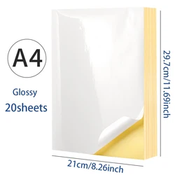 A4 Printable White/Kraft Self-Adhesive Sticker Label Sheets - Matte and Glossy Finish, 20 Pack (A4 Glossy 20sheets)