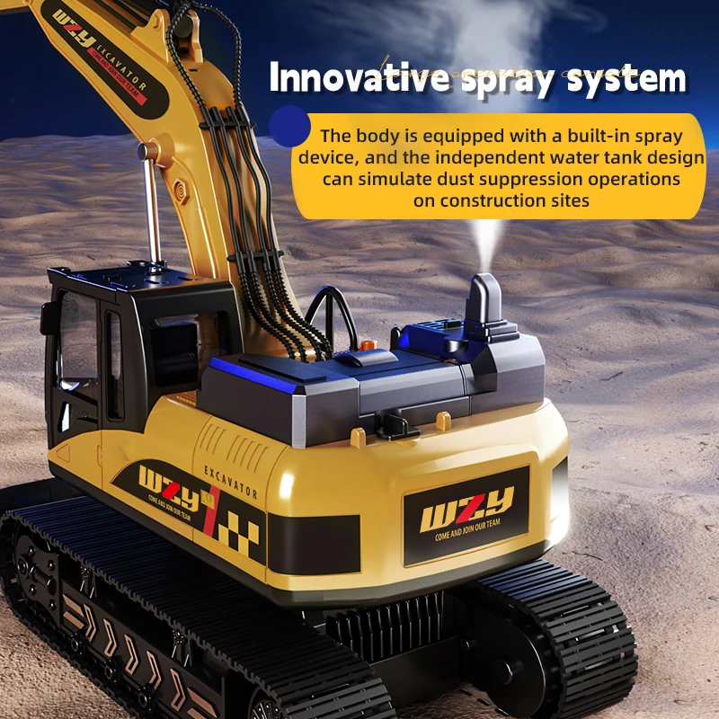 RC Excavator Truck Alloy 12/13/15CH  Engineering Vehicle Sound Spray Lighting 680 Rotation Car Kids Toys for Boys Christmas Gift