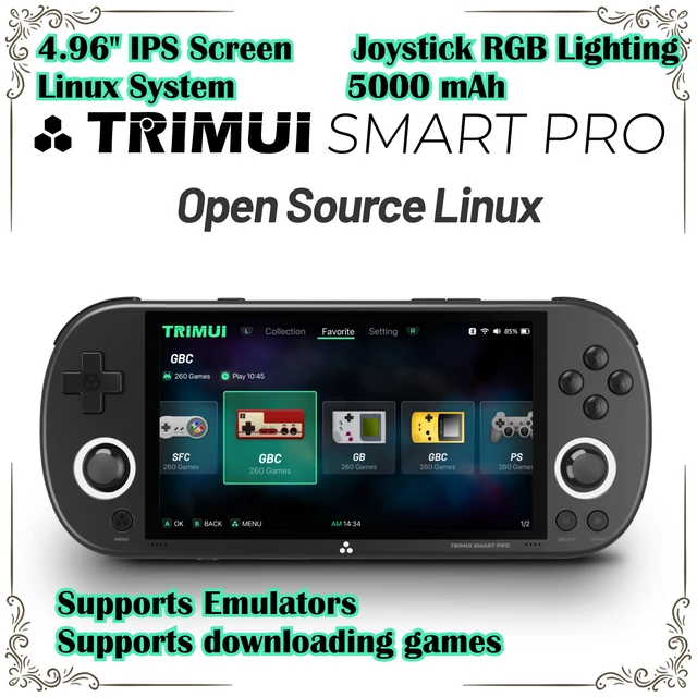 Console de jeu portable rétro Trimui Smart Pro WIFI, écran 4,96 pouces, système Linux, éclairage RGB, joystick, console de jeu vidéo portable, cadeau 1