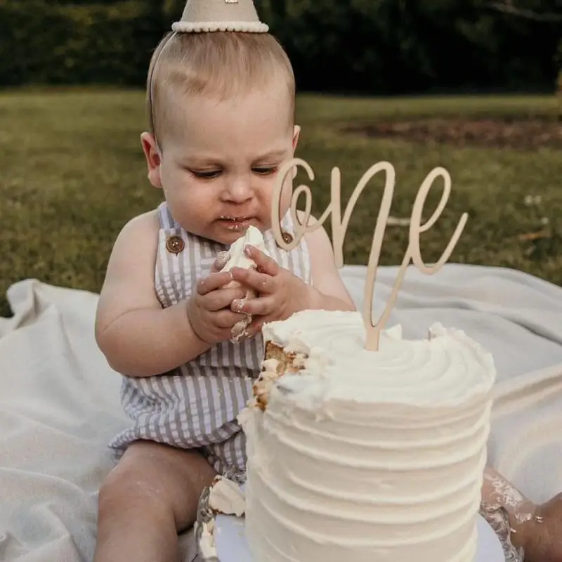 Decorazione Per Torta 1° Compleanno In Legno Di Bosso – Scritta 'One', Topper Per Torta Di Compleanno, Baby Shower, Battesimo, 40x53 Mm