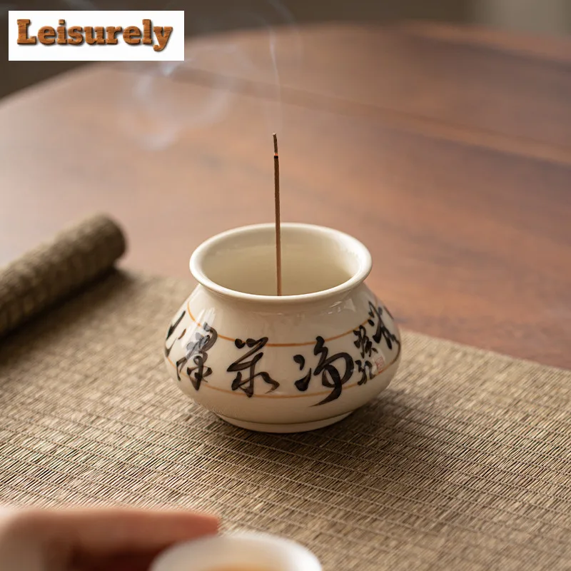 Zen Ceramic Flower Calligraphy Incense Holder Water Fountain Decoration Incense Burners Aromatherapy Censer Teaware Craft Gift