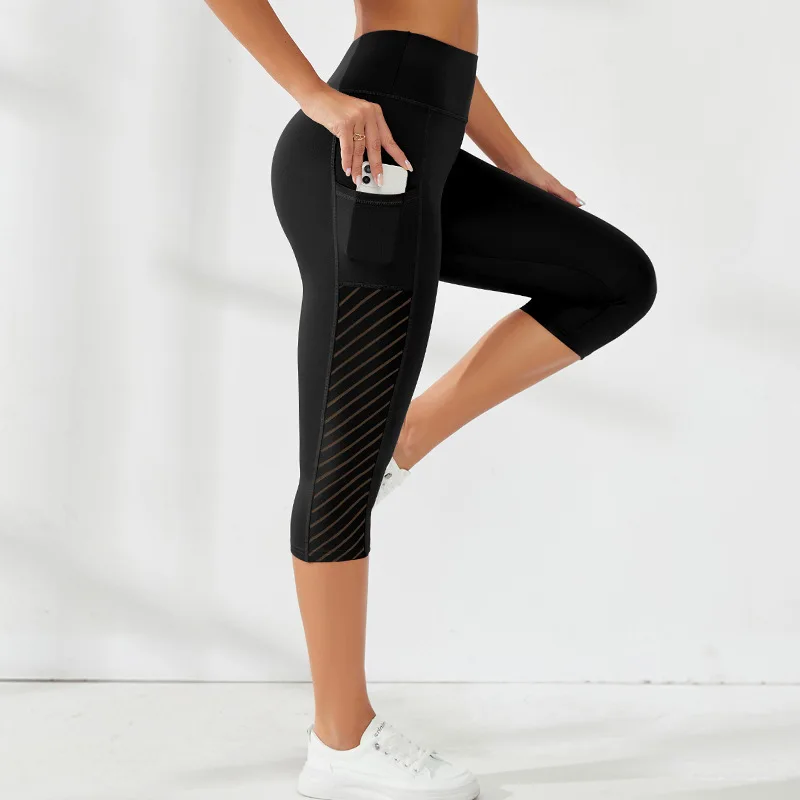 Sport Shorts Cropped Pants Female Fitness Nudity High Waist Hip Lift Running Yoga Side Pockets Tights Quick Dry Gym Sportswear sports shorts,sports pants,female tights