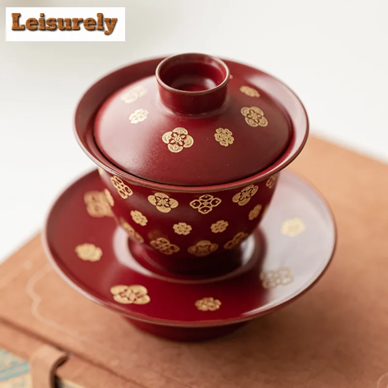 Ruby Red Treasure Flower Tea Set Complete Set Japanese Tea Ceremony Set Household Teapot And Tea Cup Set Drinkware Ornaments