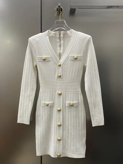 HENNLIPU-vestido de fiesta con falda de Año Nuevo para mujer, suéter tejido a la moda, alta calidad, 2023 5